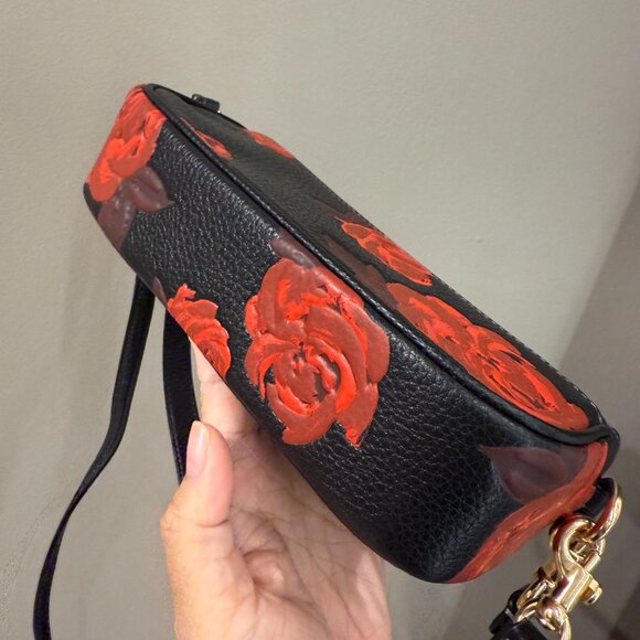 Coach CCF74 Hailey Flap Bag With Floral Print Black/Red - Picture 6 of 10